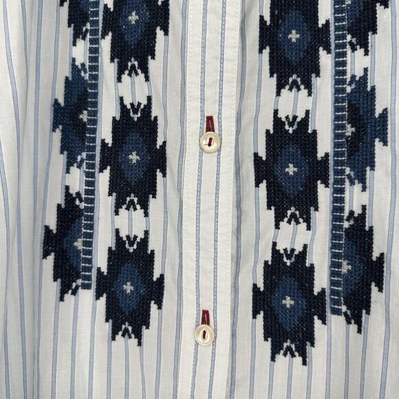 Chaps Shirt Womens 3X Blue White Stripe Embroidered Button Front Long Sleeve - Picture 3 of 9